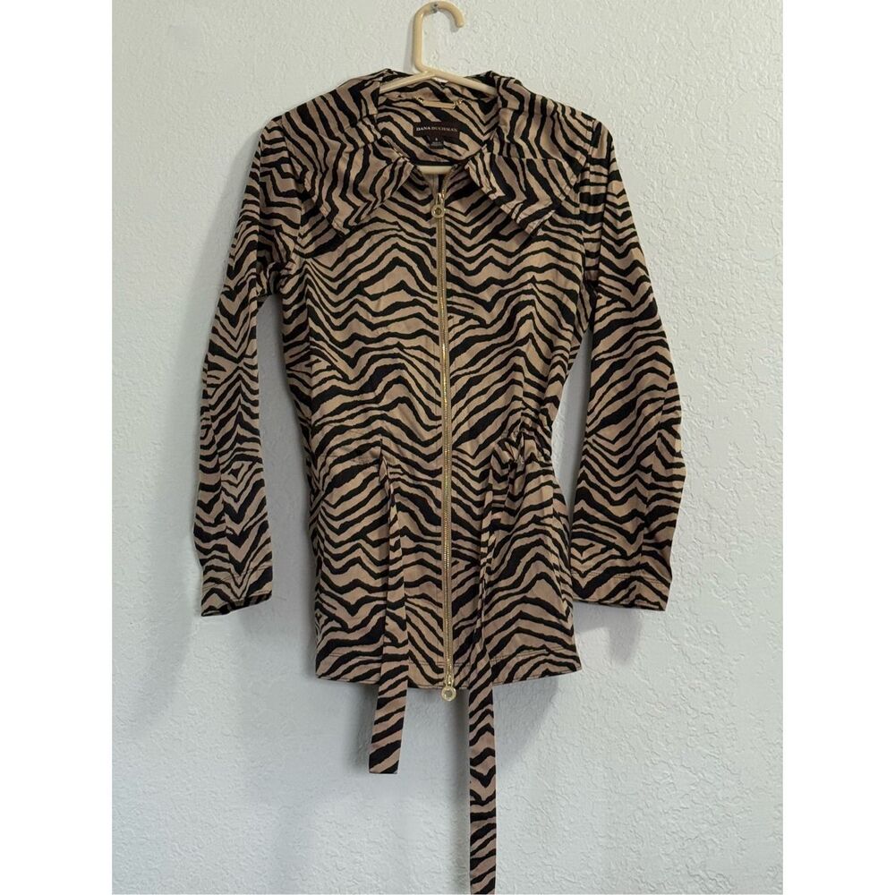 Dana Buchman Animal Zebra Print Belted Trench Coat Jacket‎ S tiger zebra